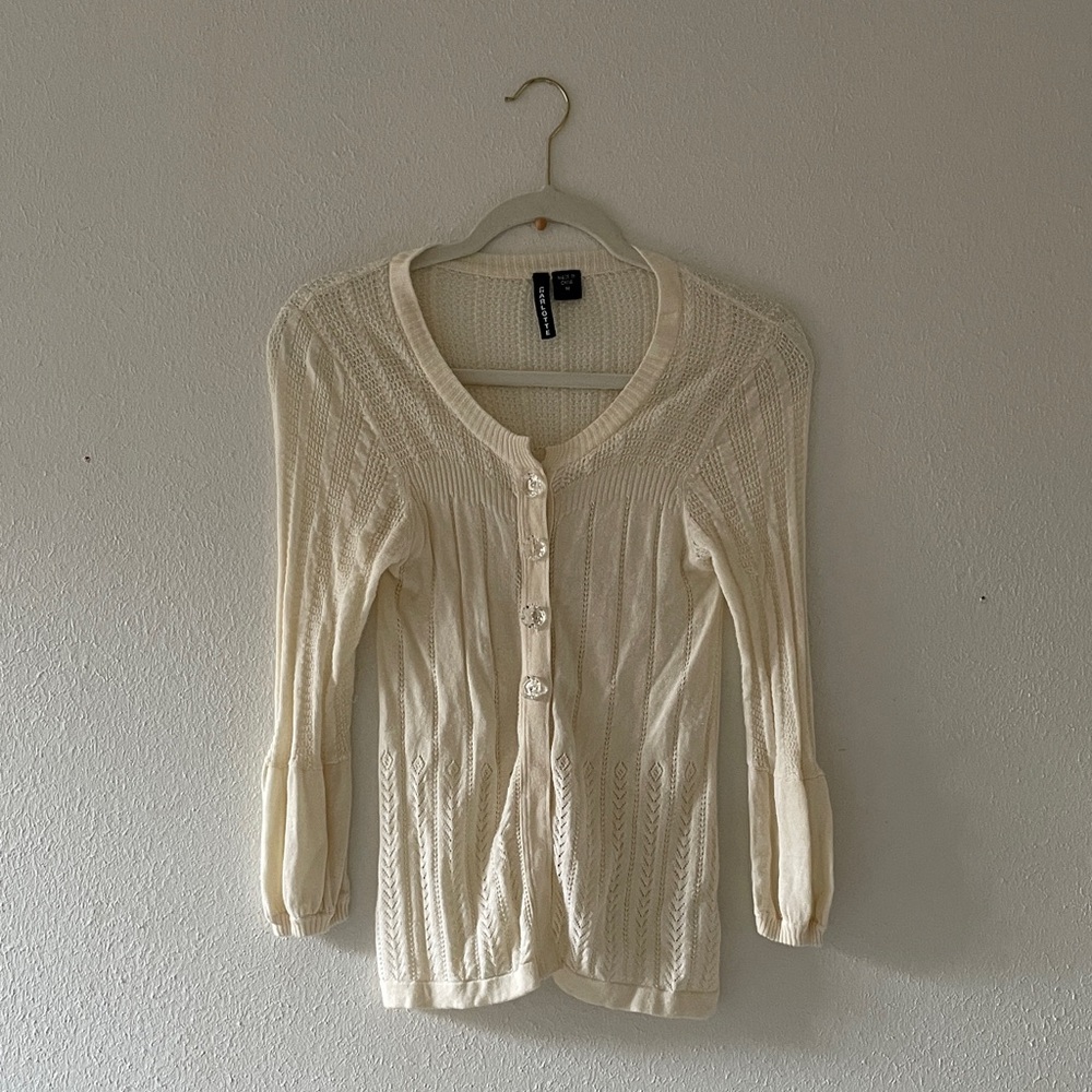 Y2K Scoop Cardigan Button Up Layering Sweater Ivory Retro 2000's 2010's